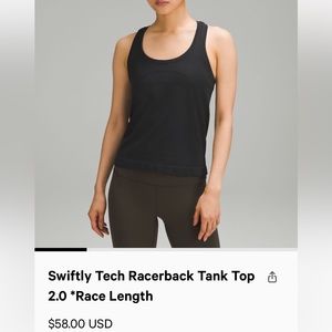 swiftly tech racer back tank size 2